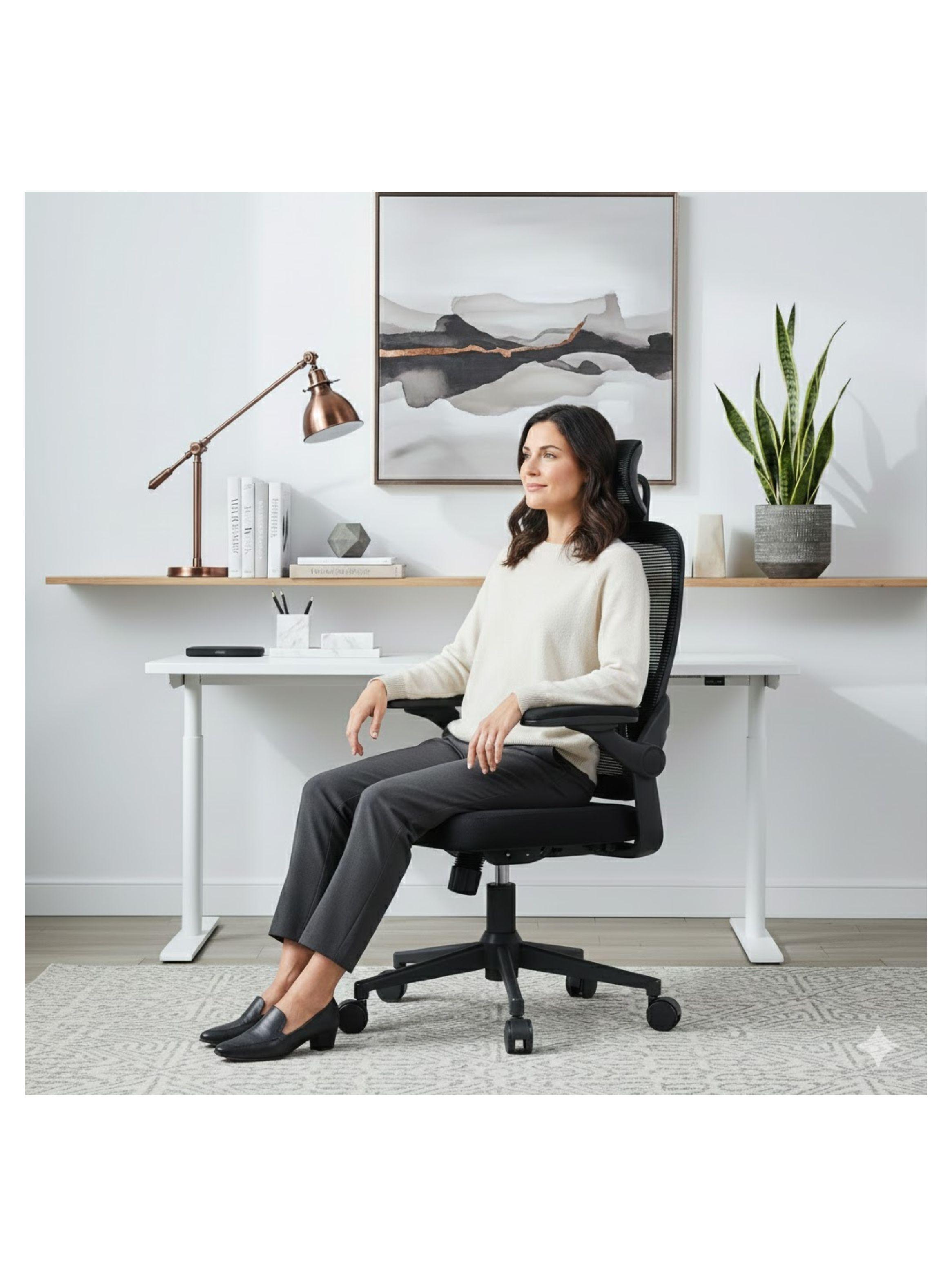 SILLA DE OFICINA GIRATORIA ACOLCHADA CON POSABRAZO ENMALLADA Y RESPALDO LUMBAR-4