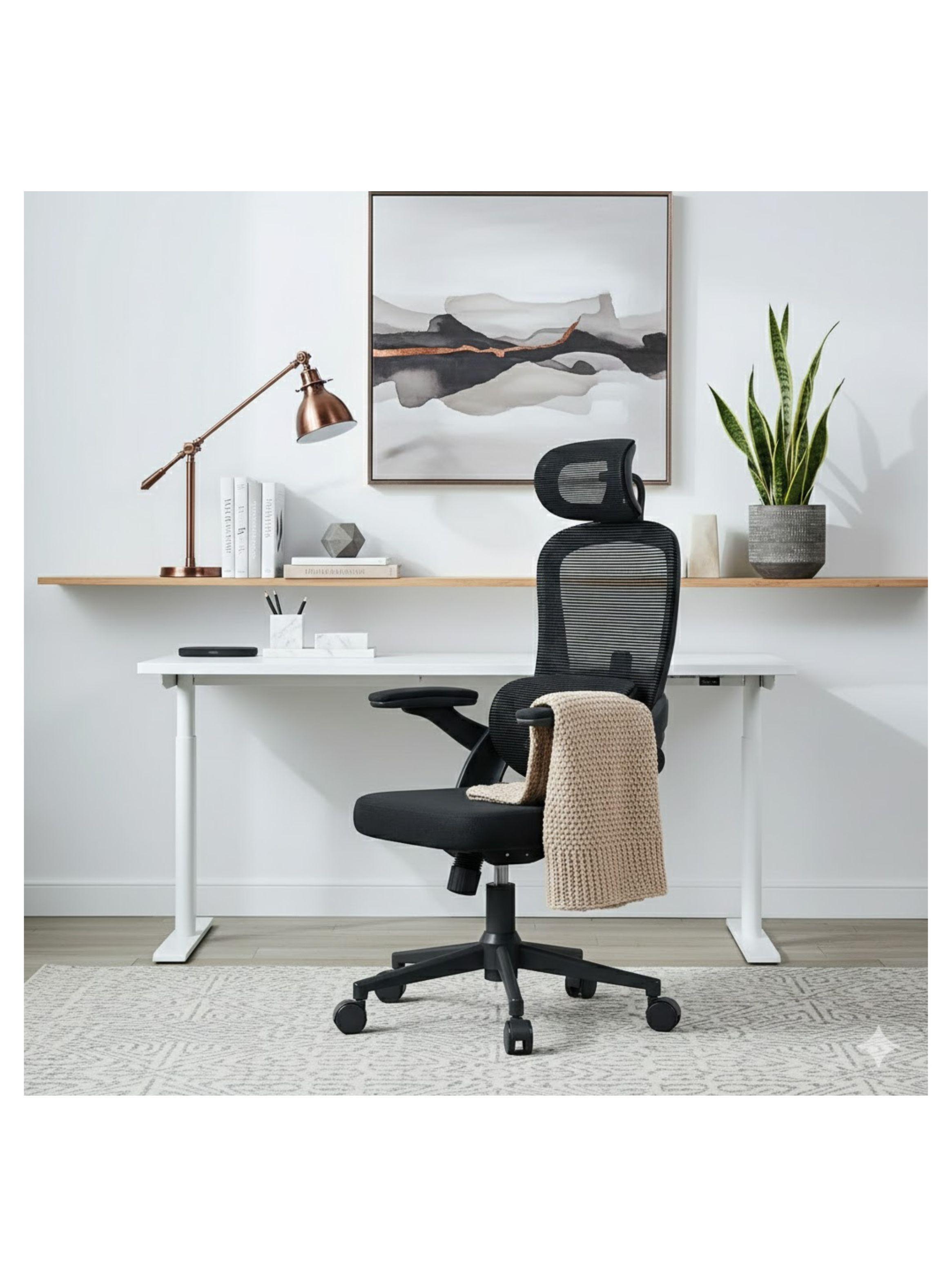 SILLA DE OFICINA GIRATORIA ACOLCHADA CON POSABRAZO ENMALLADA Y RESPALDO LUMBAR-6