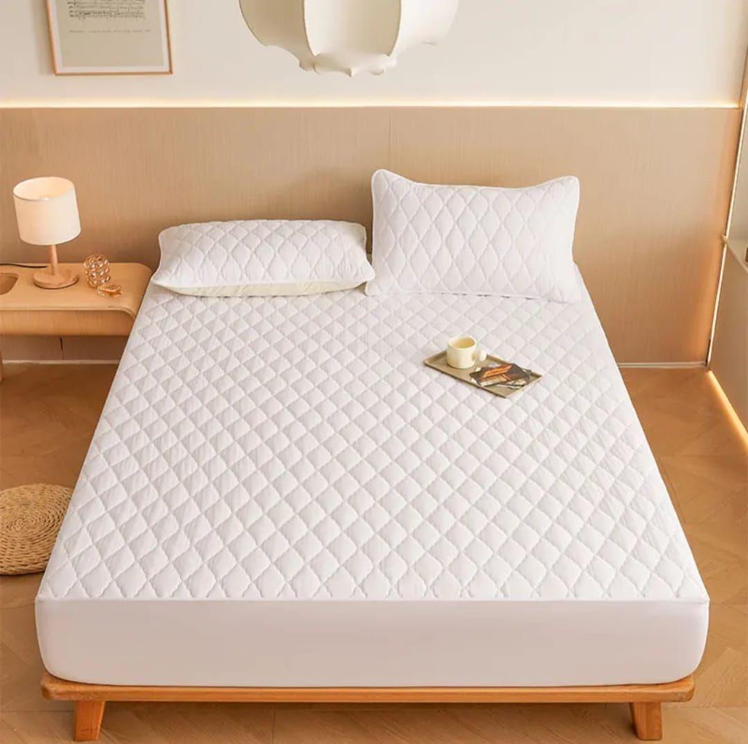 cubre colchón blanco 2 plaza protector impermeable 2 funda de almohada-2