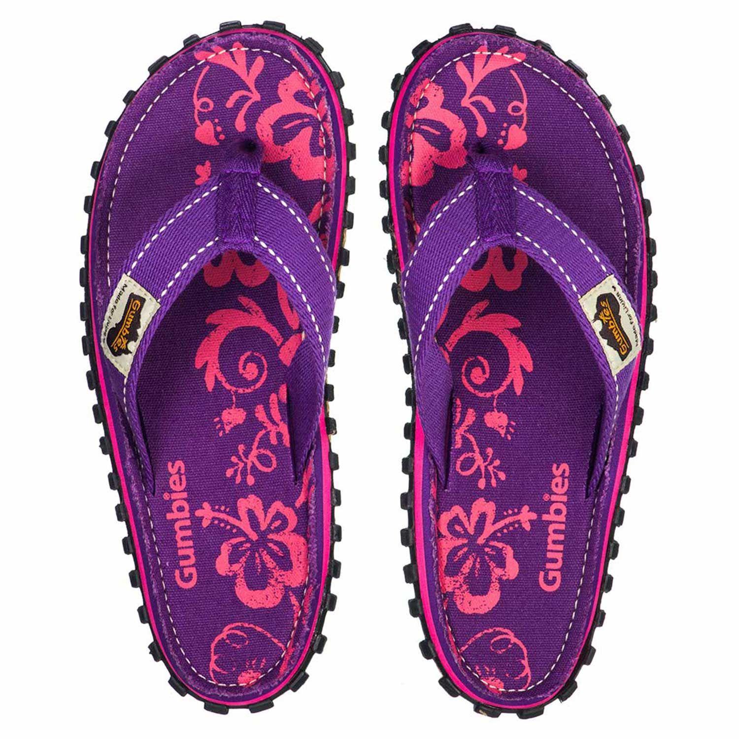 Sandalia Canvas Purple Hibiscuss Gumbies-0