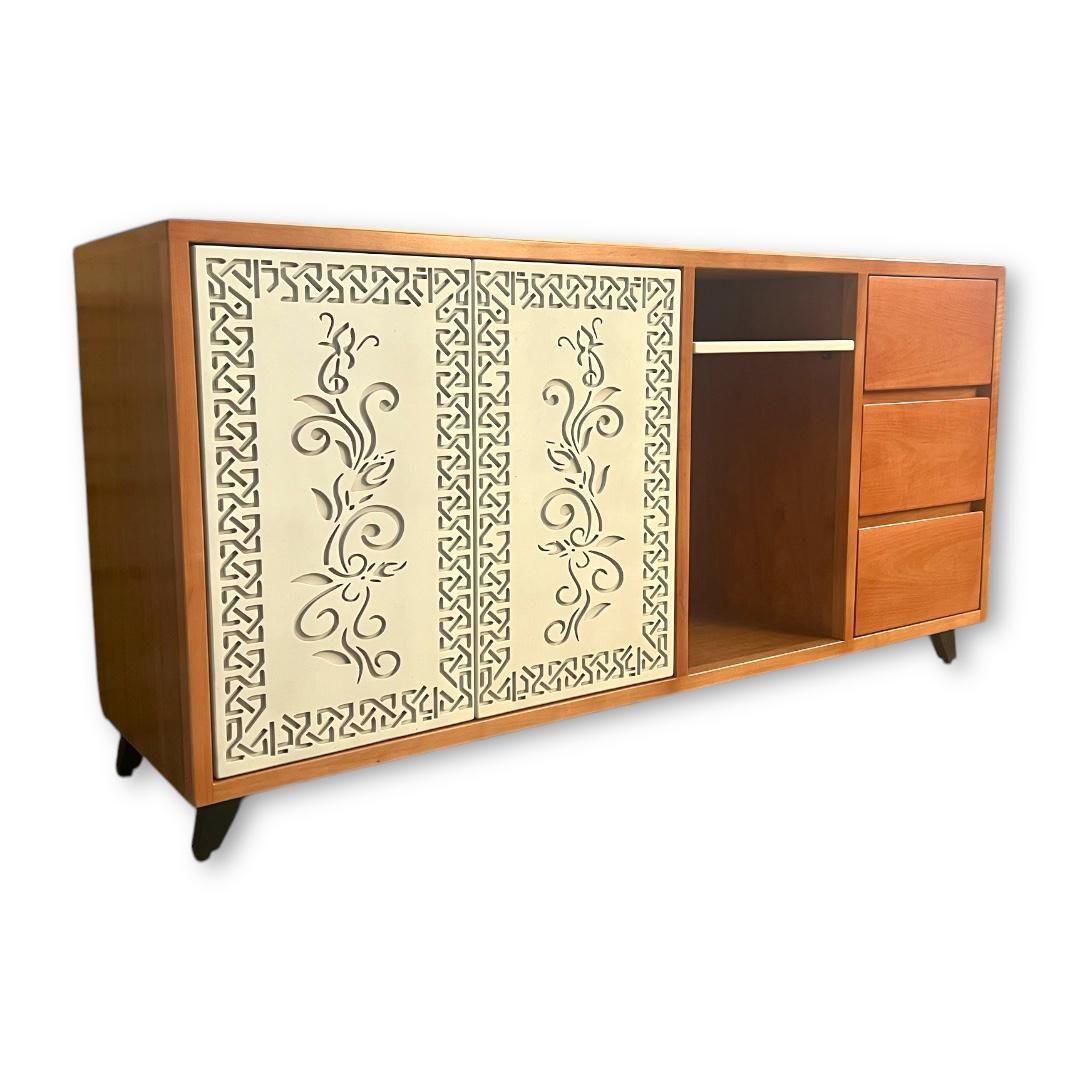 Rack para TV modelo Flor tallada-4