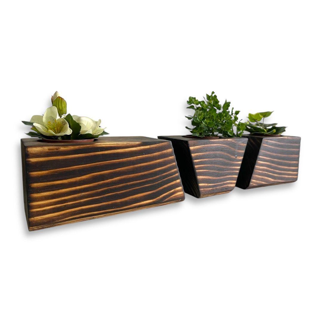 Porta macetero lingot3 de madera para suculentas estilo quemado-2
