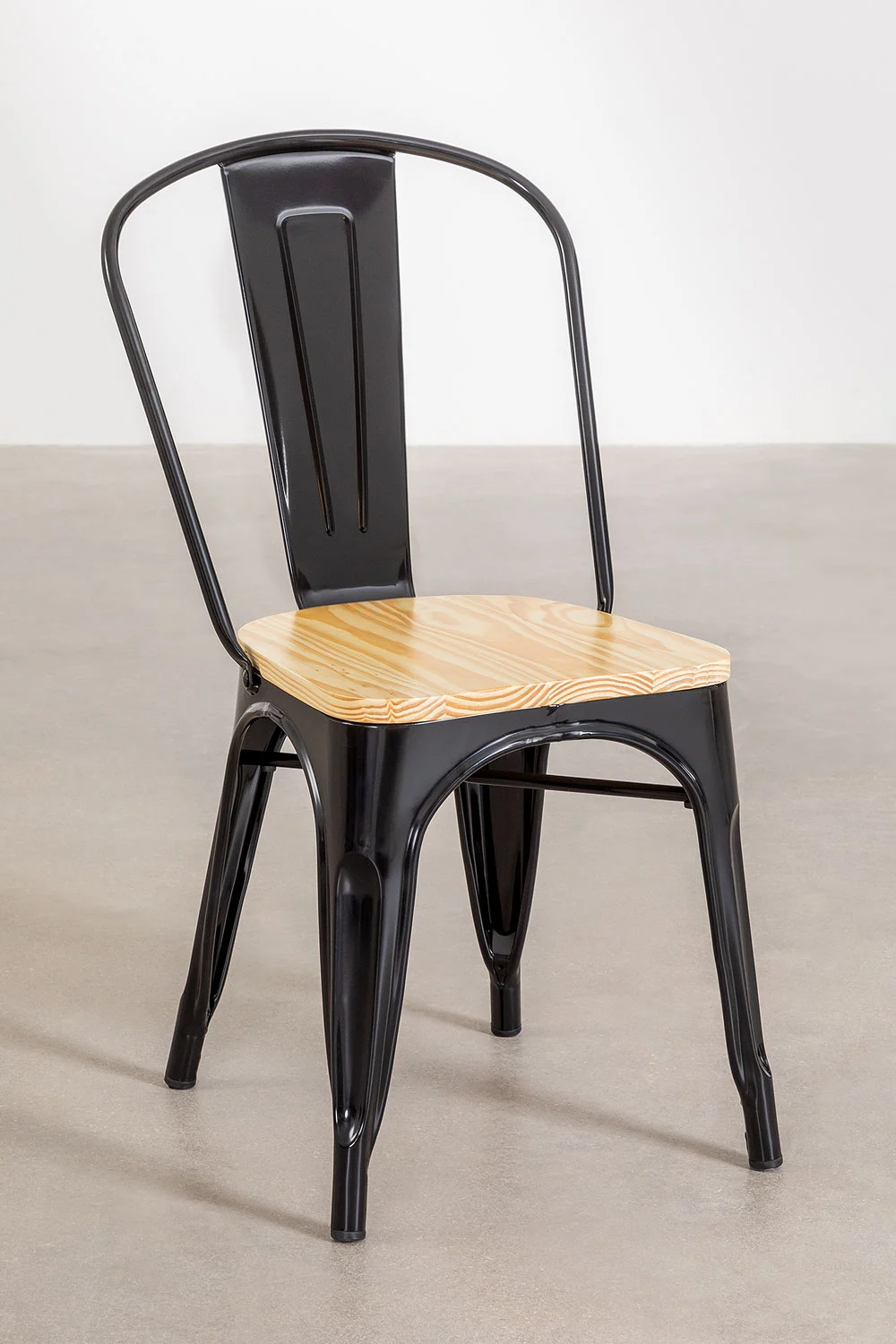 Comedor Tolix Mesa Cuadrada 70x70cm Y 4 Sillas Tolix Asiento Madera-3