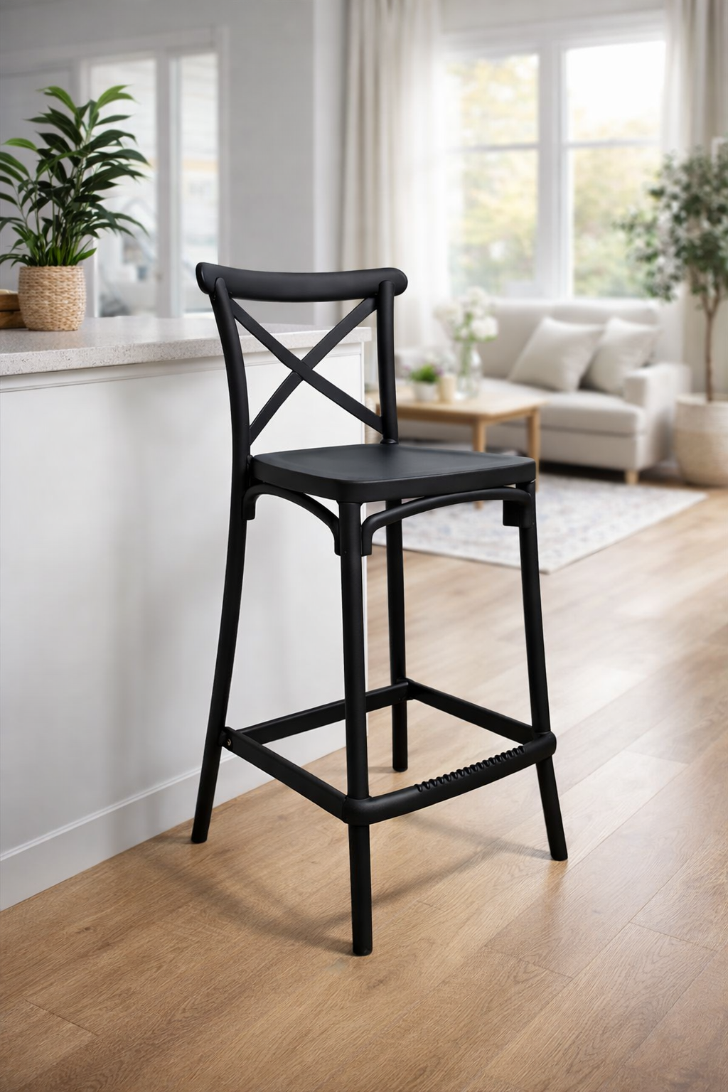 Taburete Bar Danubio Crossback Negro Polipropileno 66 cm Negro-2