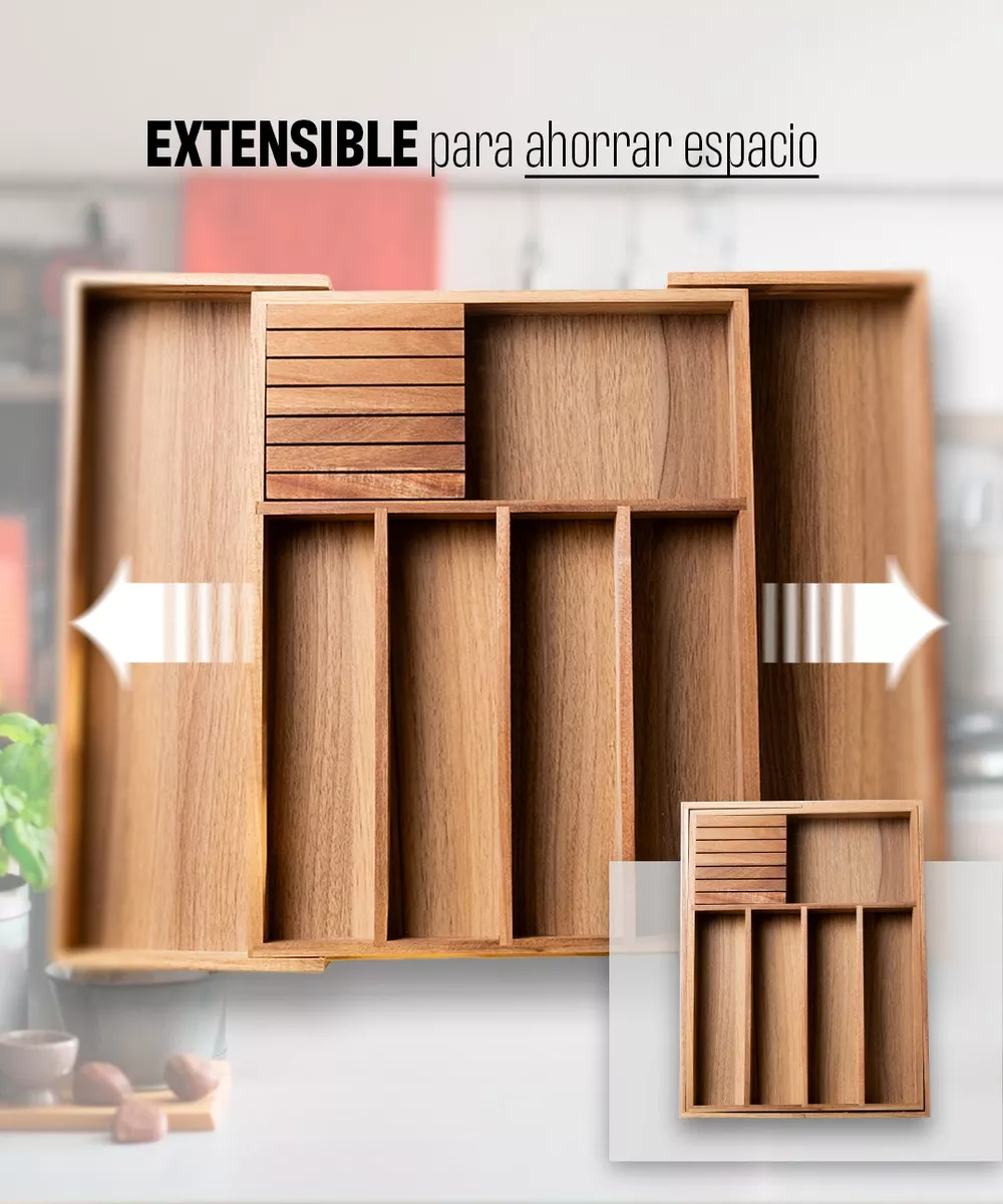 Organizador De Cubiertos Acacia Ajustable 7 Compartimientos-6