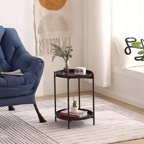 Mesa Lateral Auxiliar 2 Niveles Metalica 42x42x52cm Negro-3