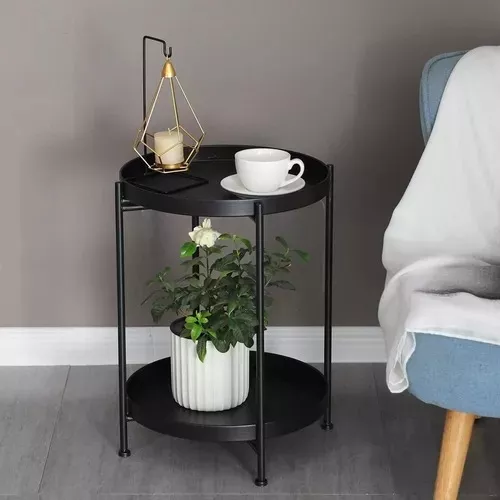 Mesa Lateral Auxiliar 2 Niveles Metalica 42x42x52cm Negro-4