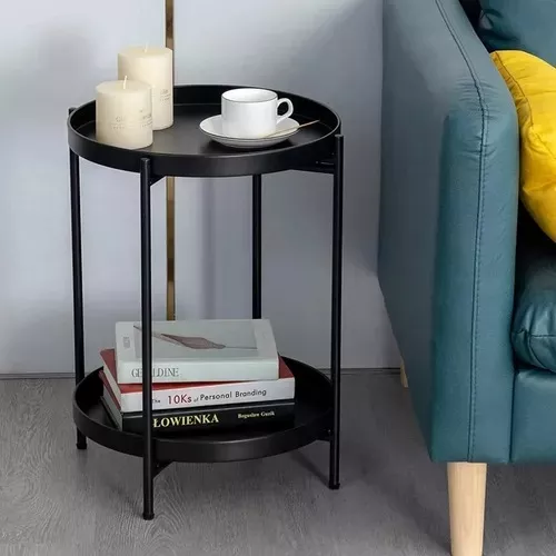 Mesa Lateral Auxiliar 2 Niveles Metalica 42x42x52cm Negro-5