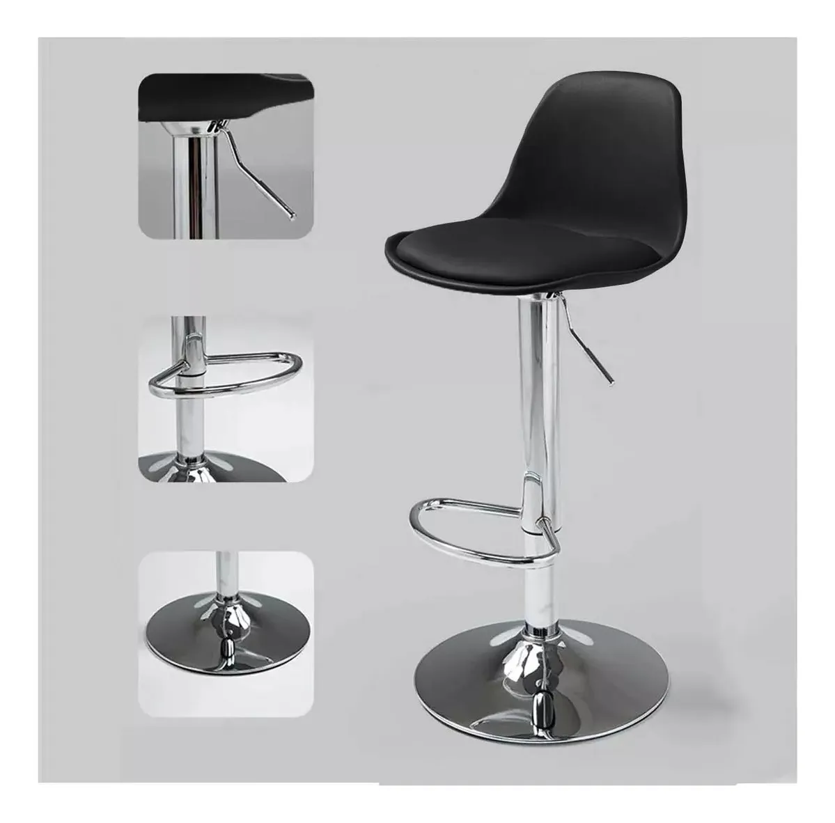 Pack 2 Pisos y sillas bar MKP Eames Base Cromada para Cocina o Bar Negro-4