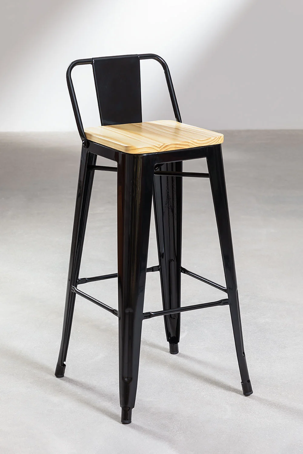 Pack 2 Taburetes Tolix Negro con Asiento de Madera-0