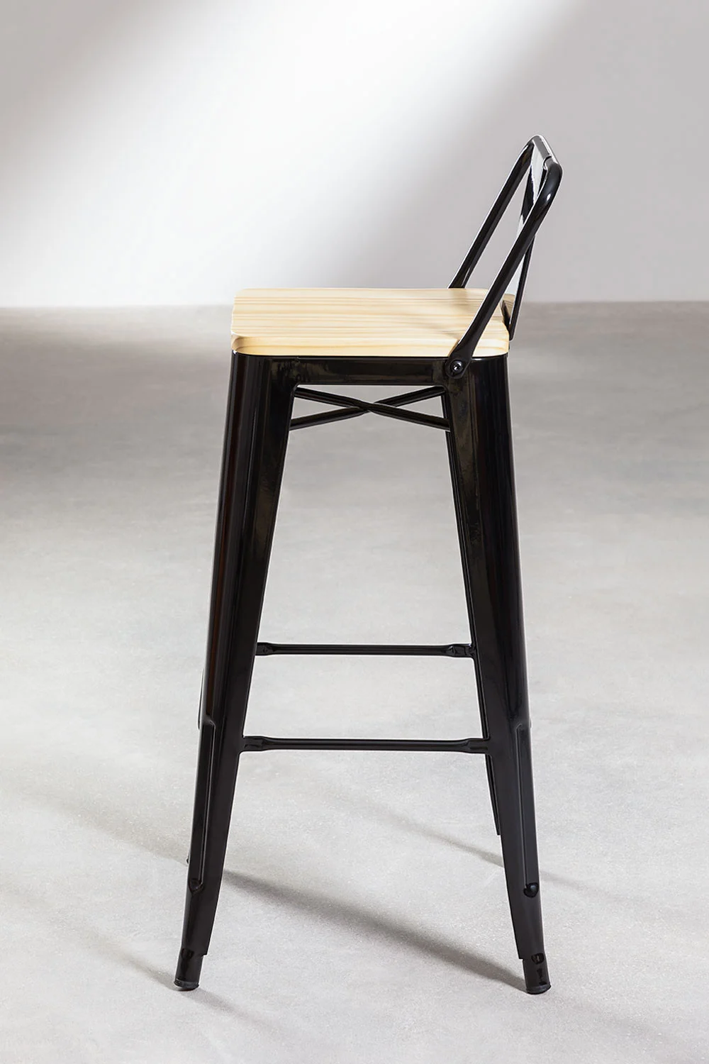 Pack 2 Taburetes Tolix Negro con Asiento de Madera-1
