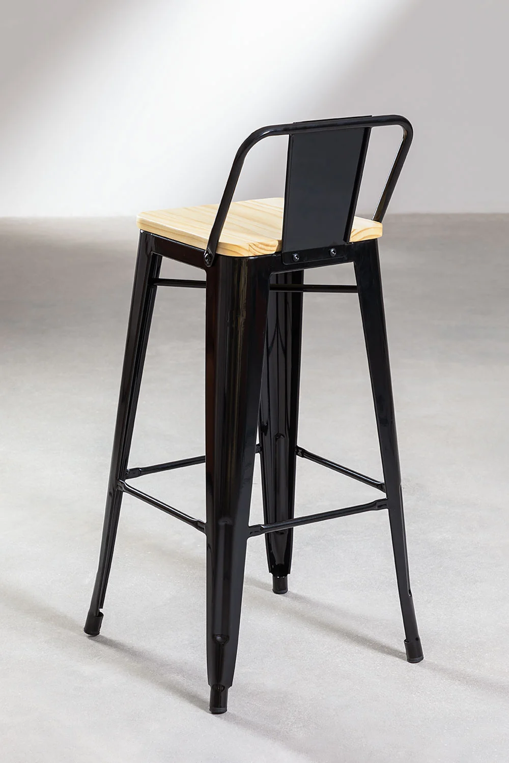 Pack 2 Taburetes Tolix Negro con Asiento de Madera-2