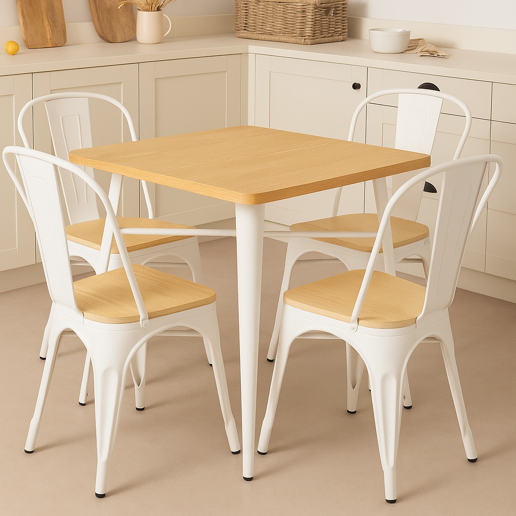 Mesa Comedor Tolix Madera 70x70x75cm Blanca-3