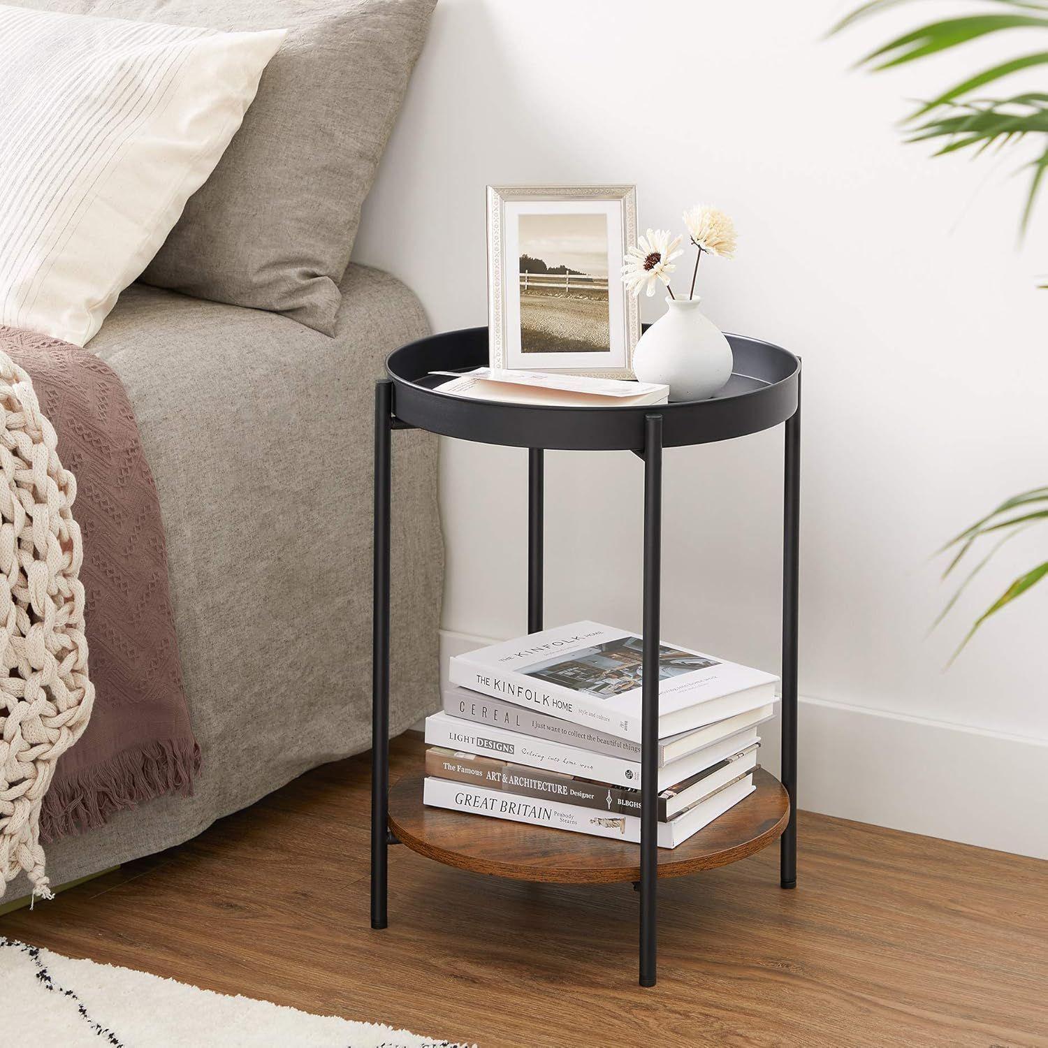 Mesa Lateral Auxiliar 2 Niveles Madera 42x42x52cm Negro-3