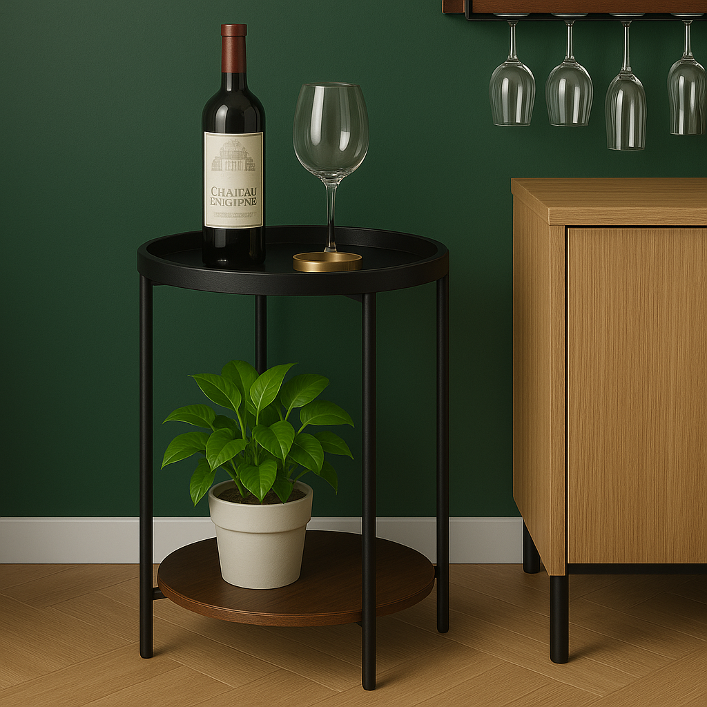 Mesa Lateral Auxiliar 2 Niveles Madera 42x42x52cm Negro-4