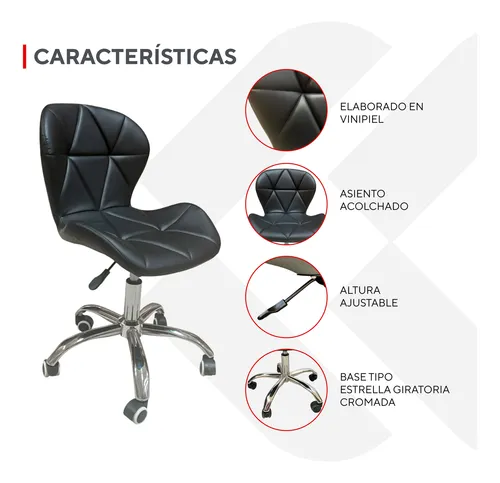 Pack 2 Sillas de Escritorio MKP Mariposa Giratoria Acolchada Negra-6