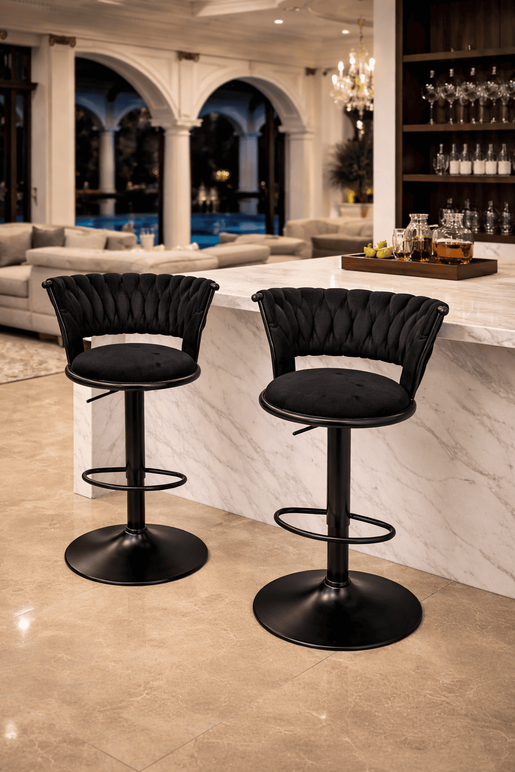 Taburete Queen Terciopelo Ajustable Negro Full Negro-4