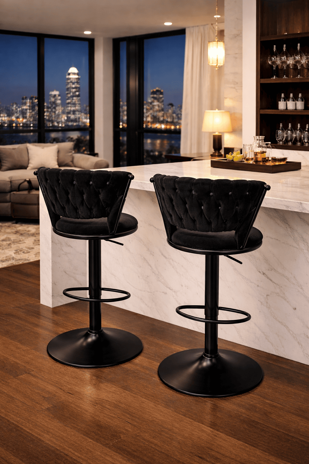 Taburete Queen Terciopelo Ajustable Negro Full Negro-5