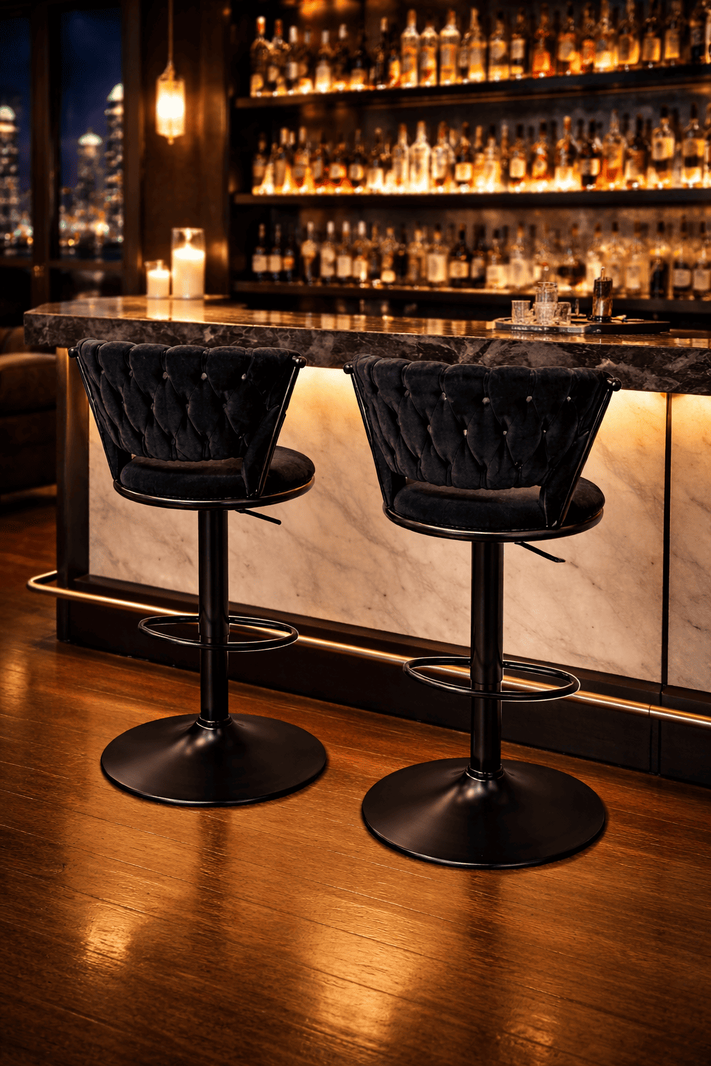 Taburete Queen Terciopelo Ajustable Negro Full Negro-6