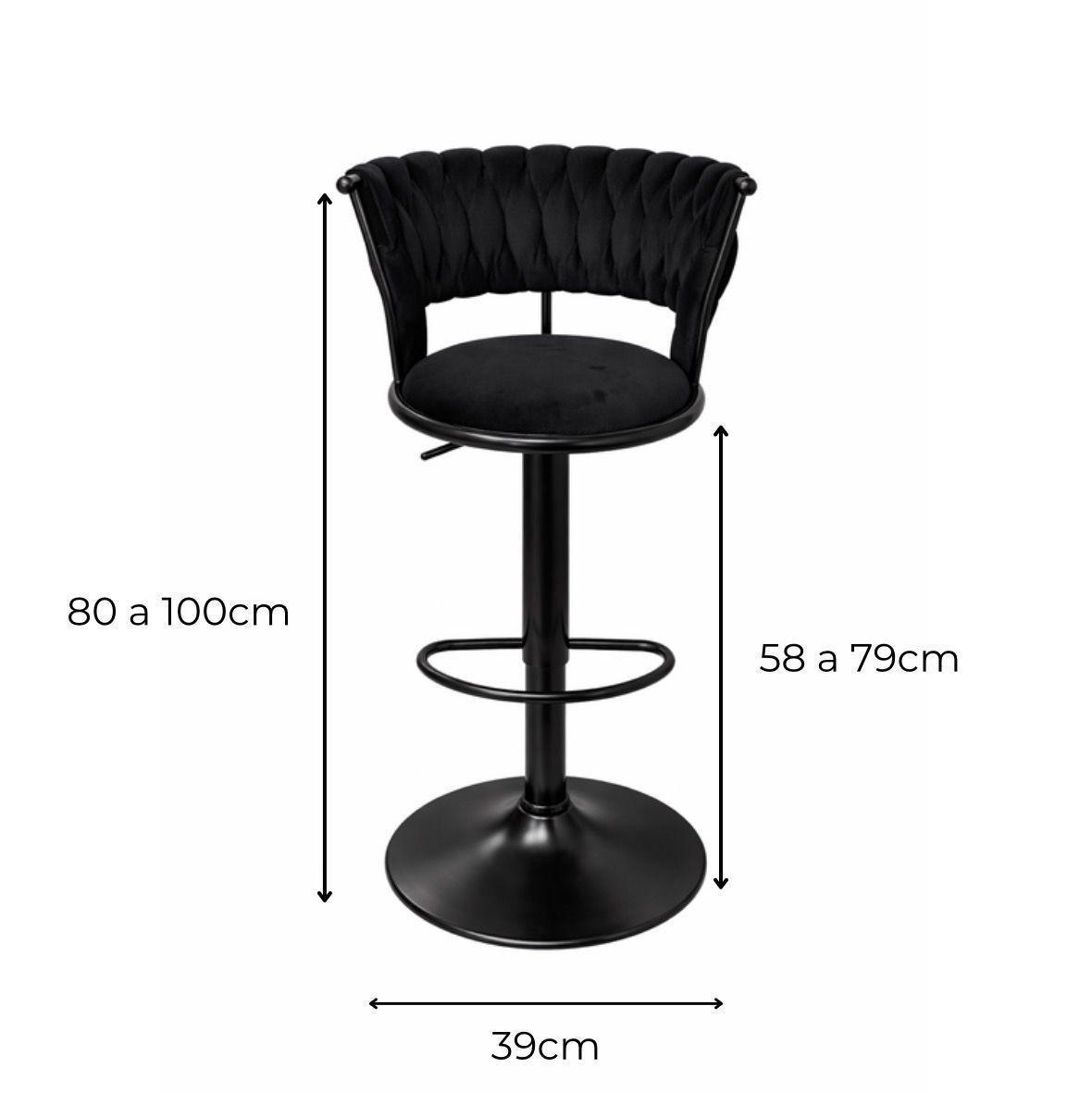 Taburete Queen Terciopelo Ajustable Negro Full Negro-3