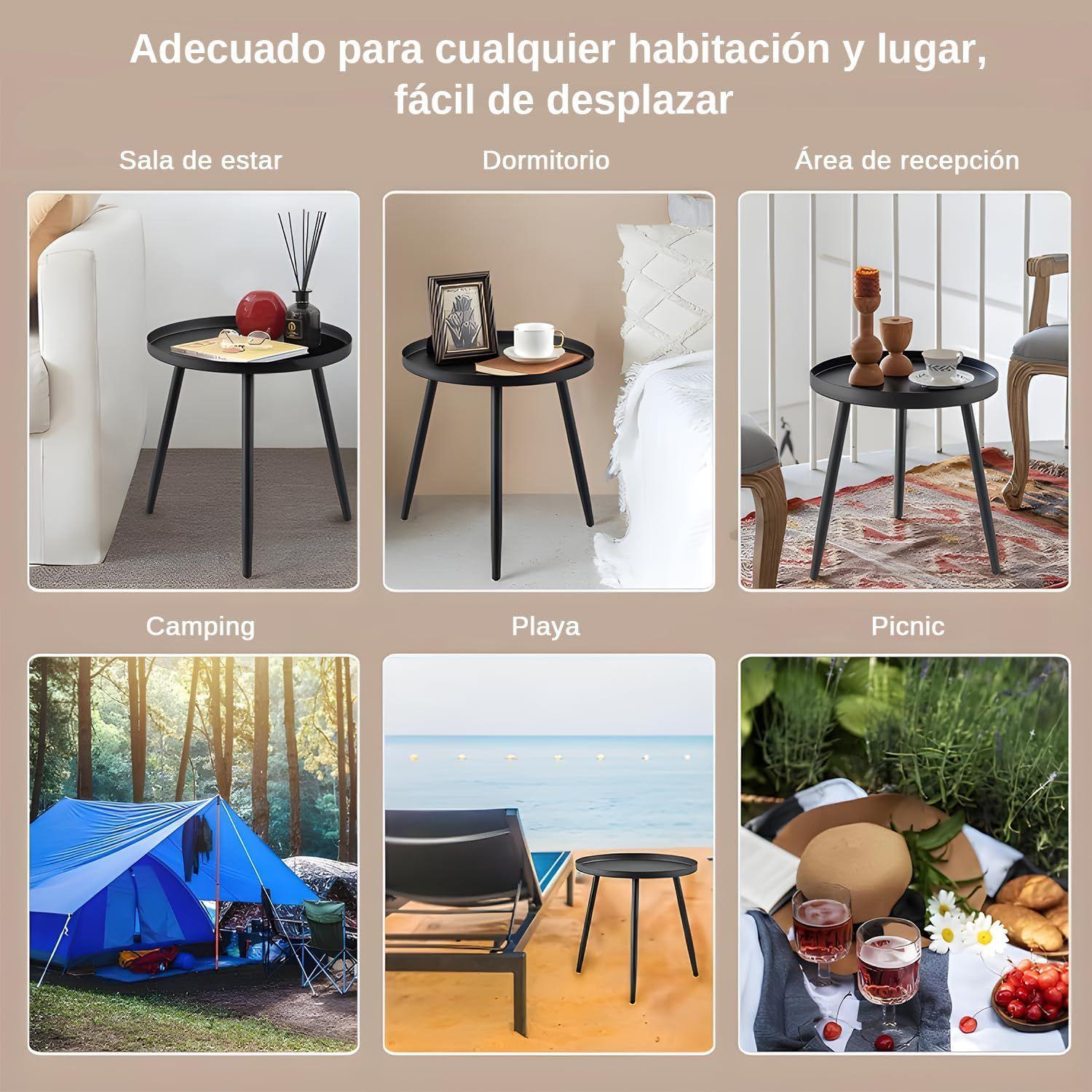 Pack 2 Mesas Auxiliar Centro Metalica Redonda 42x42x45cm Blanca-4