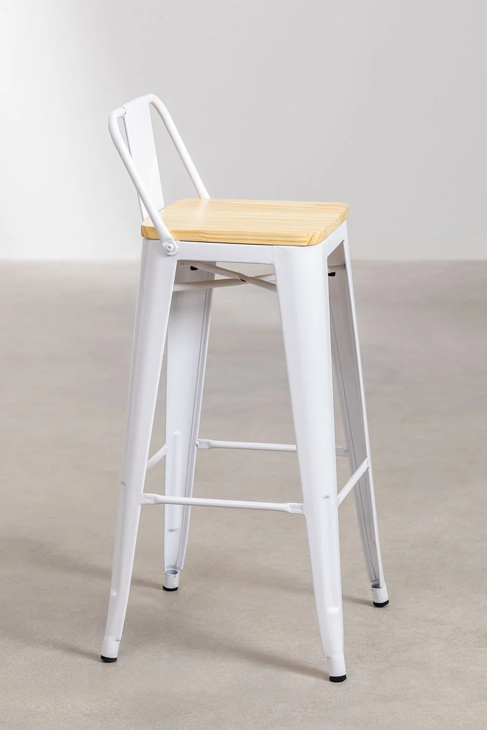 Pack 2 Pisos y sillas bar MKP Tolix Madera Blanco 66cm-2