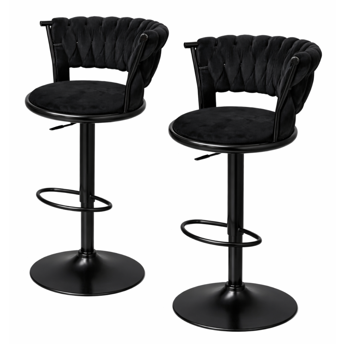 Pack 2 Taburetes Queen Terciopelo Ajustable Full Negro-0