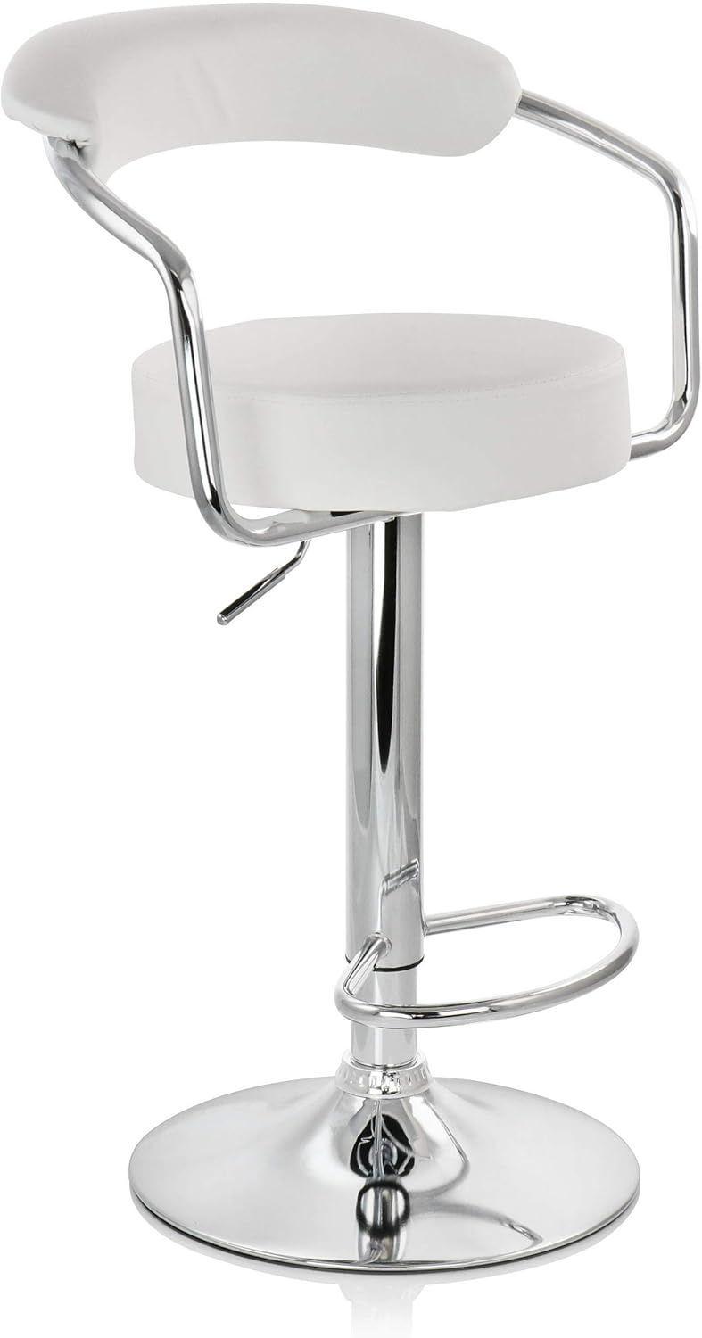 Pack 2 Taburete Piso Bar Altura Regulable Con Respaldo Blanco-2