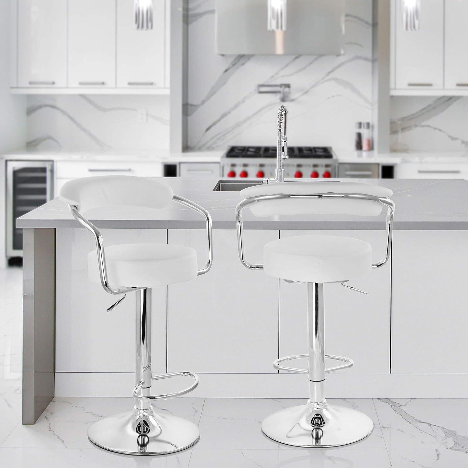 Pack 2 Taburete Piso Bar Altura Regulable Con Respaldo Blanco-6