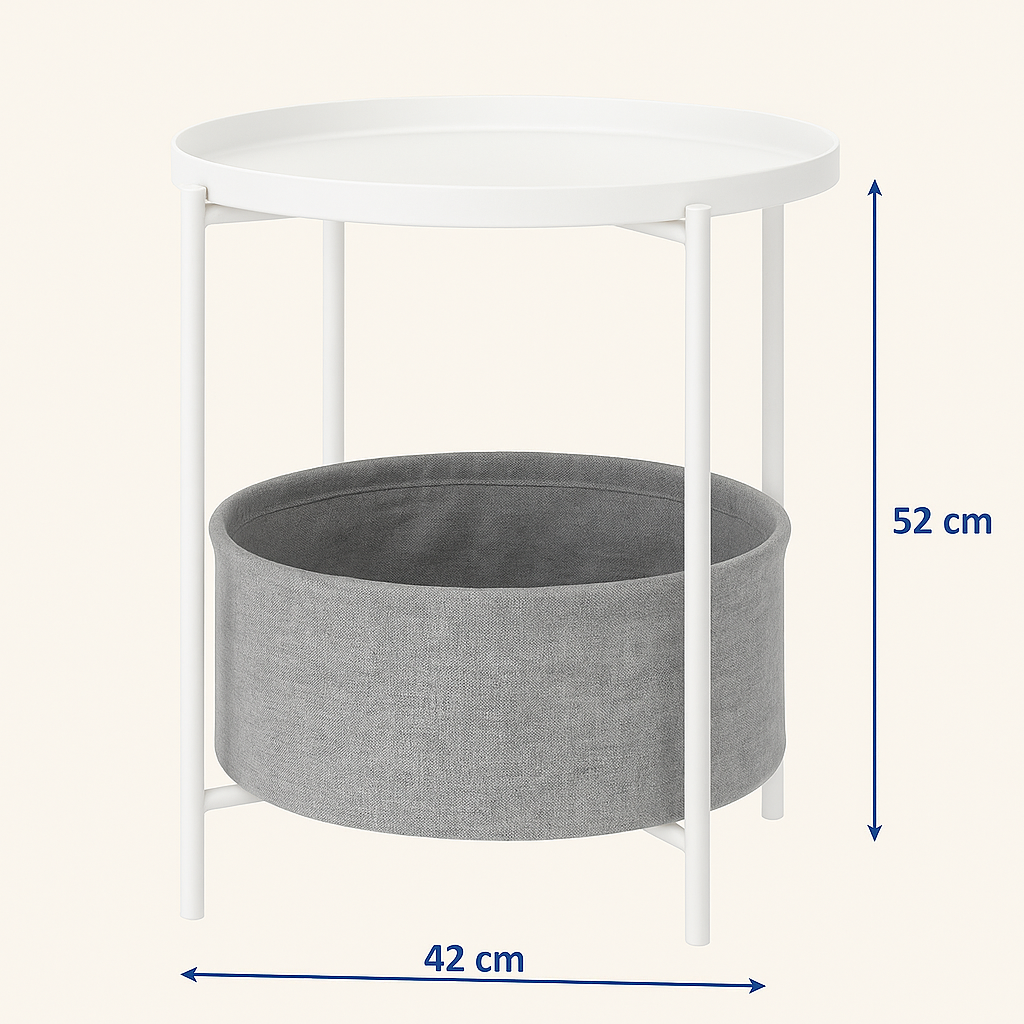 Mesa Lateral Auxiliar 2 Niveles con Cesta 42x42x52cm Blanco-4