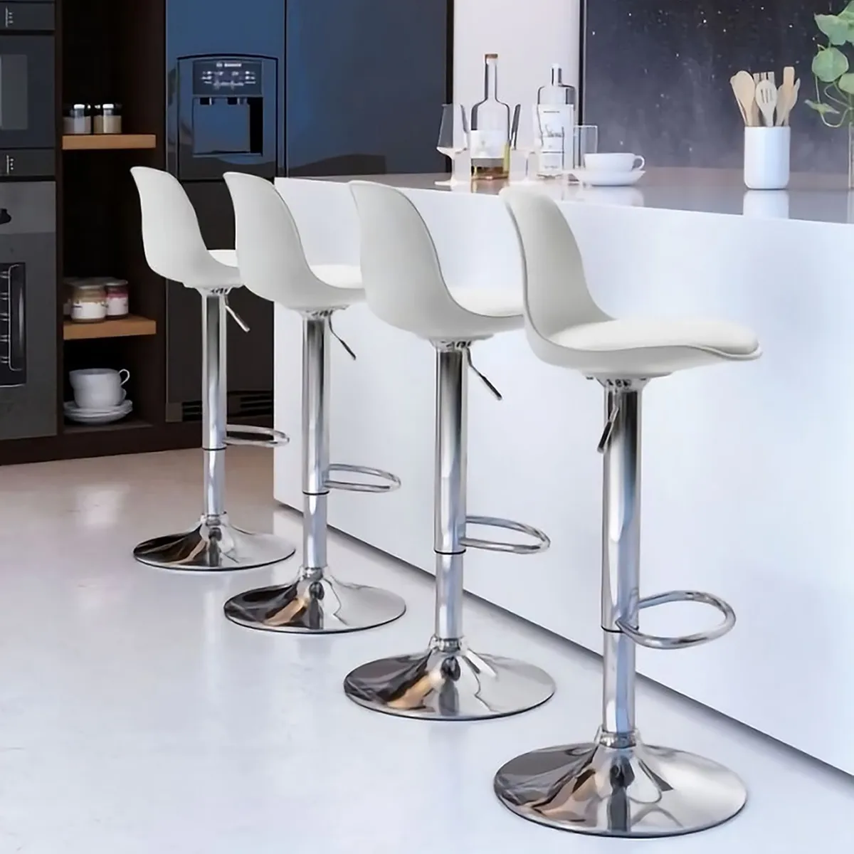Pack 2 Pisos y sillas bar MKP Eames Base Cromada para Cocina o Bar Blanco-4