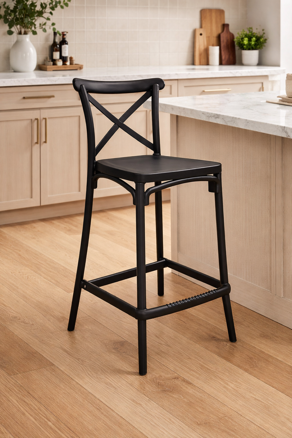 Pack 4 Taburetes Bar Danubio Crossback Negro Polipropileno 66 cm Negro-4