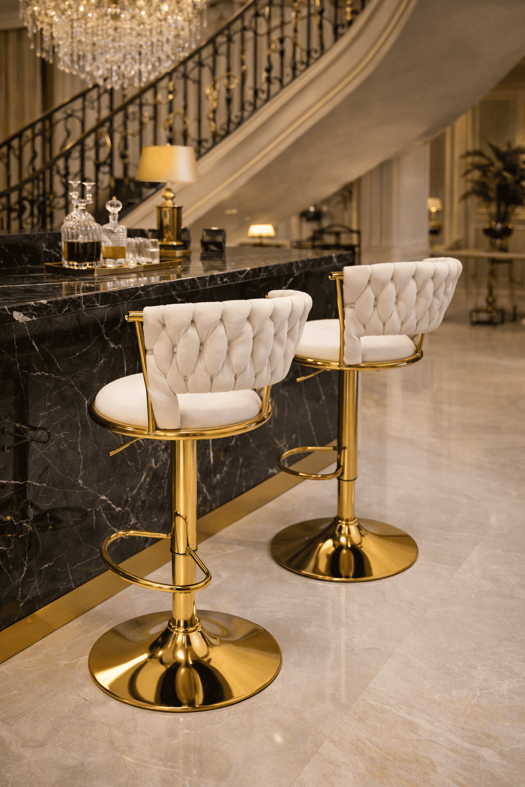 Taburete Queen Terciopelo Ajustable Beige-4