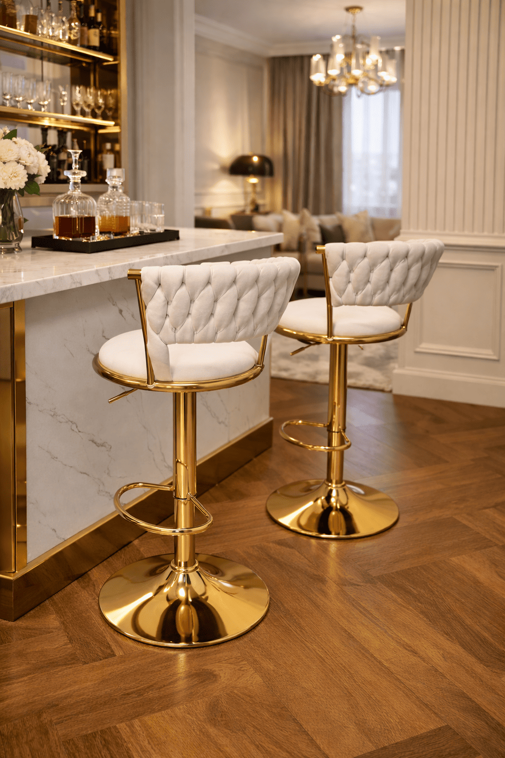 Taburete Queen Terciopelo Ajustable Beige-5