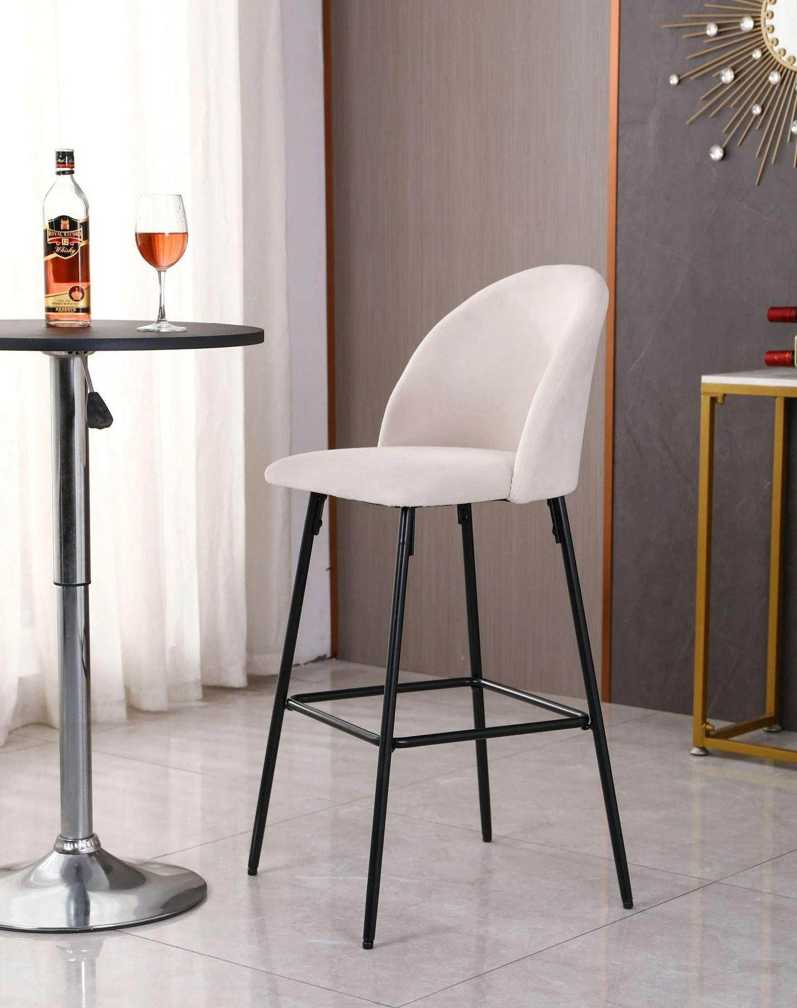 Piso de Bar Taburete Velvet 66cm Terciopelo Blanco-3