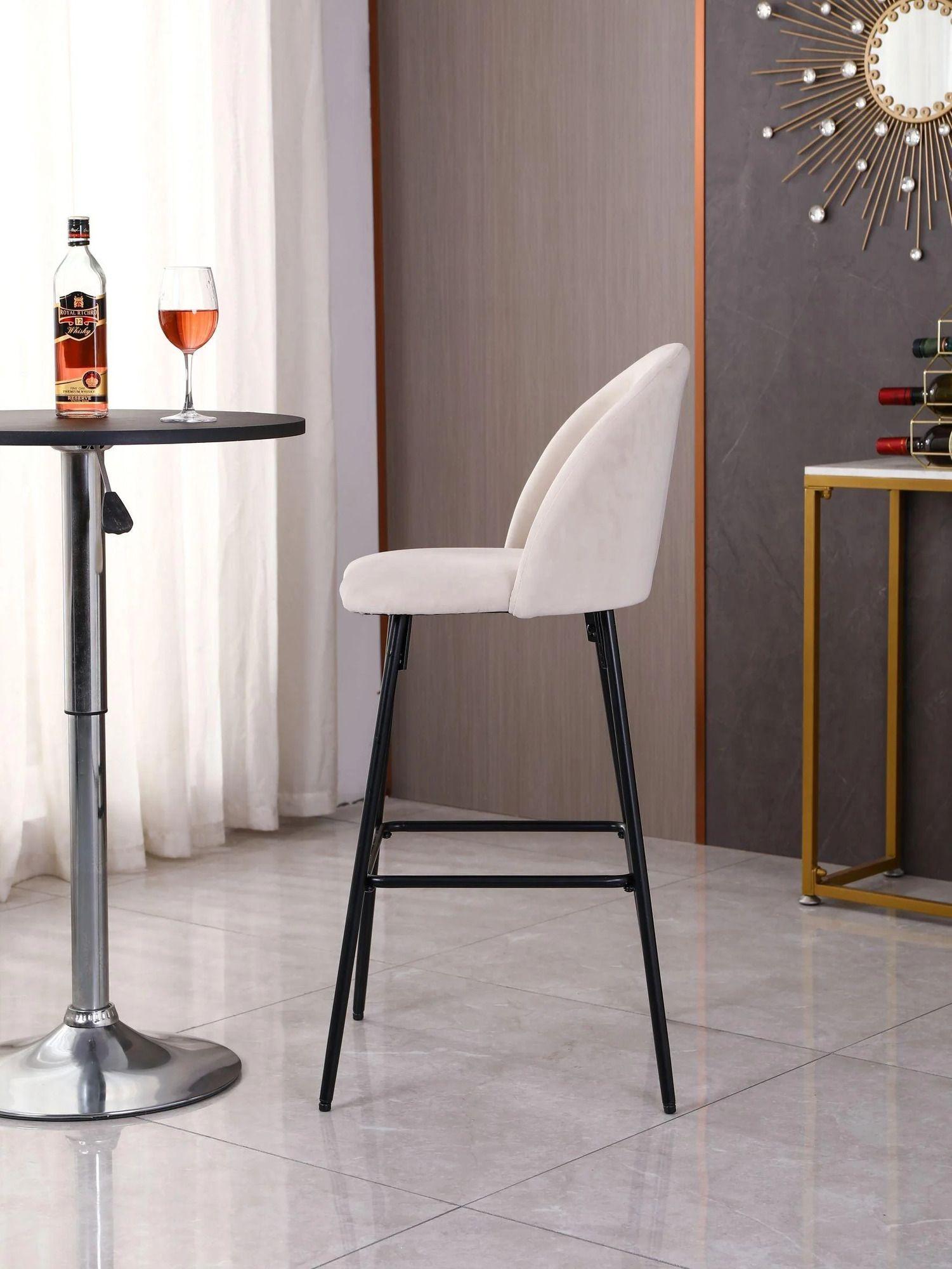 Piso de Bar Taburete Velvet 66cm Terciopelo Blanco-4