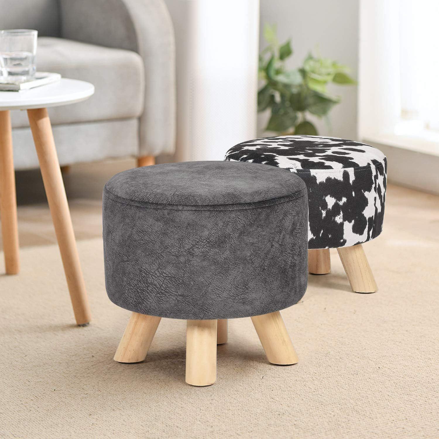 Puff Redondo De Terciopelo Con Patas De Madera Negro-5