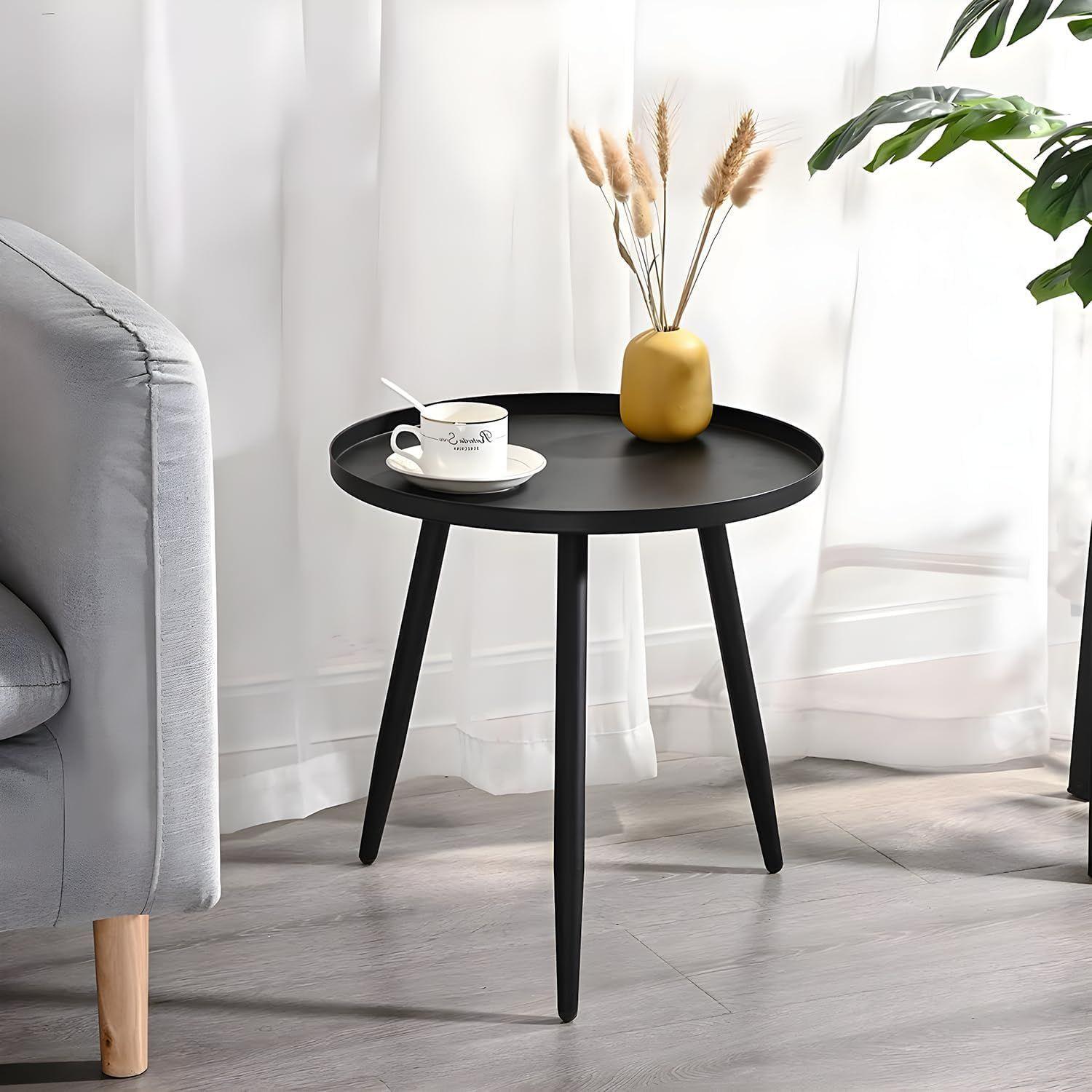 Mesa Lateral Auxiliar Centro Metalica Redonda 42x42x45cm Negro-2