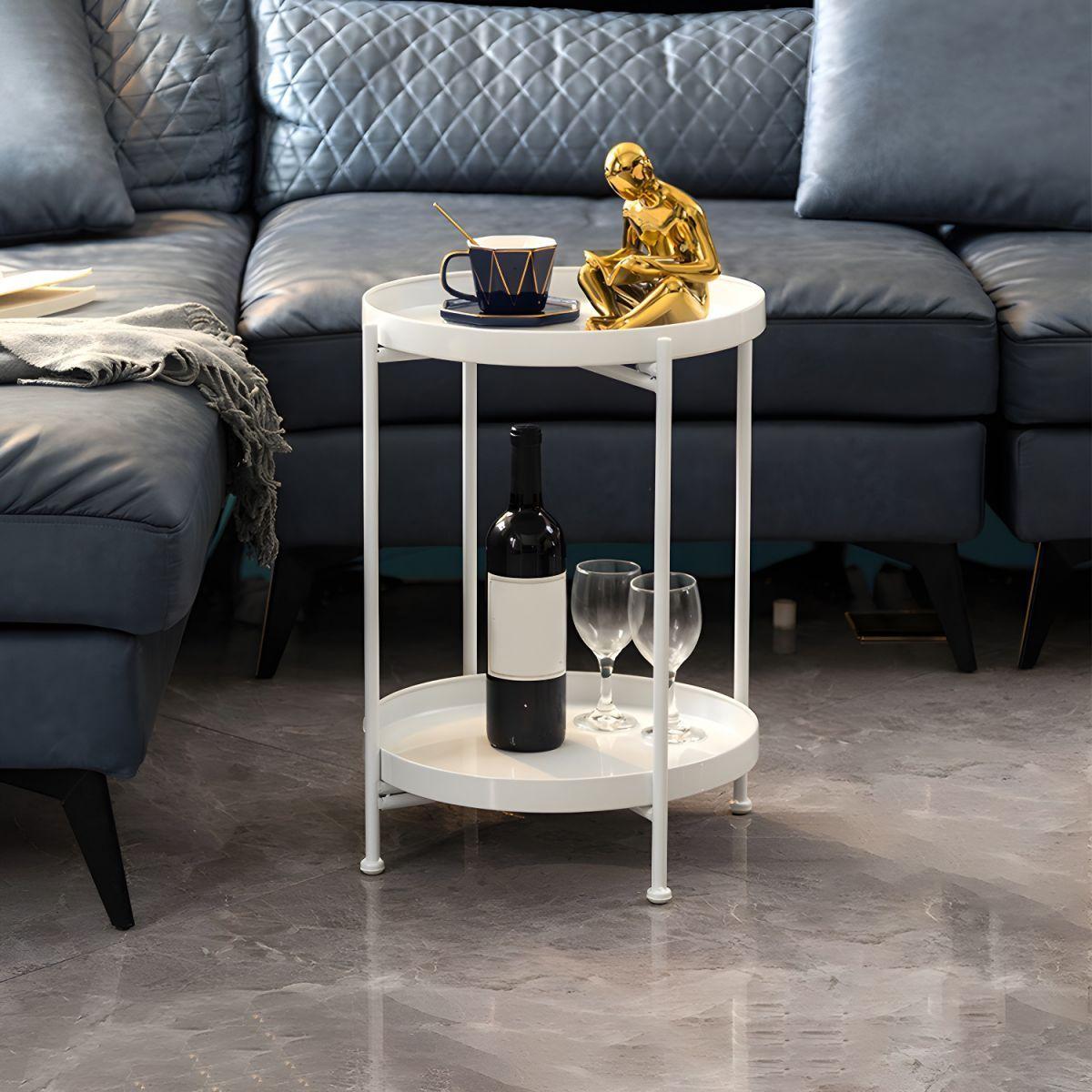 Mesa Lateral Auxiliar 2 Niveles Metalica 42x42x52cm Blanco-5