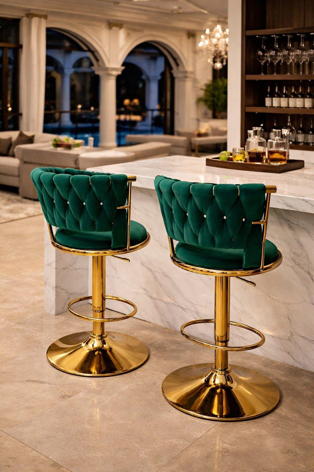 Pack 2 Taburetes Queen Terciopelo Ajustable Verde-5