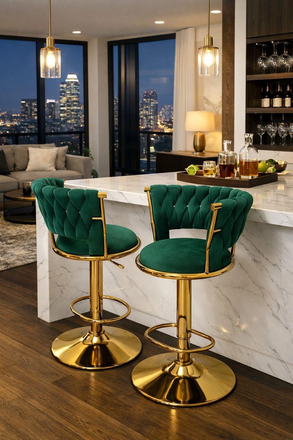 Pack 2 Taburetes Queen Terciopelo Ajustable Verde-6