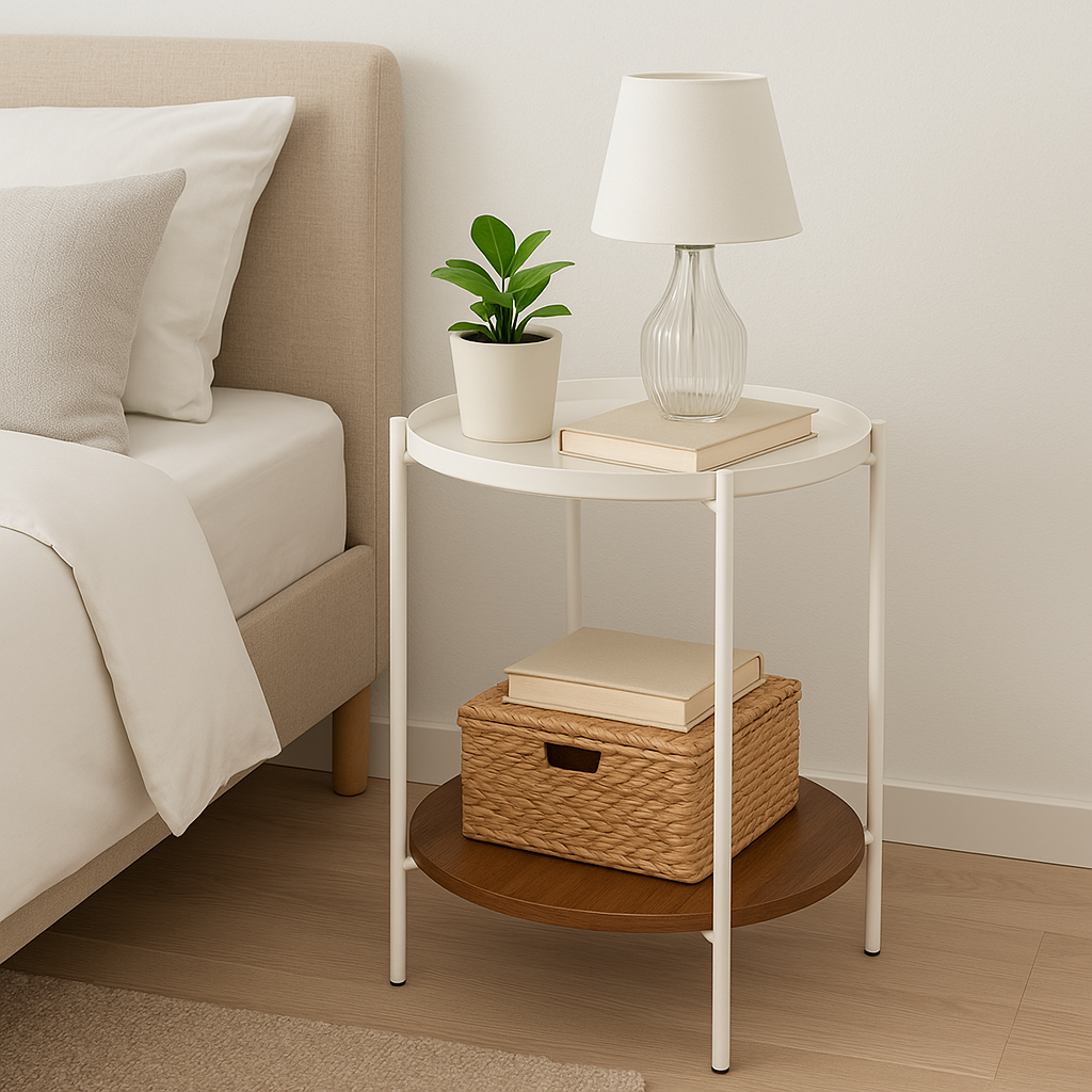 Mesa Lateral Auxiliar 2 Niveles Madera 42x42x52cm Blanco-2