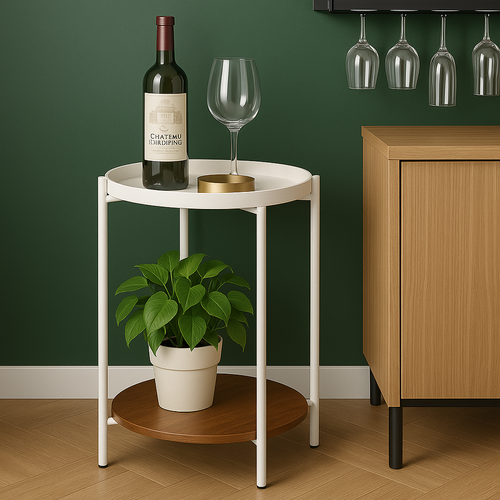 Mesa Lateral Auxiliar 2 Niveles Madera 42x42x52cm Blanco-3