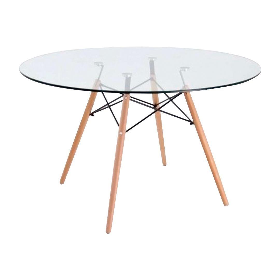 Comedor Mesa Eames Redonda De Vidrio 100cm Y 4 Sillas Tulip Blancas-2