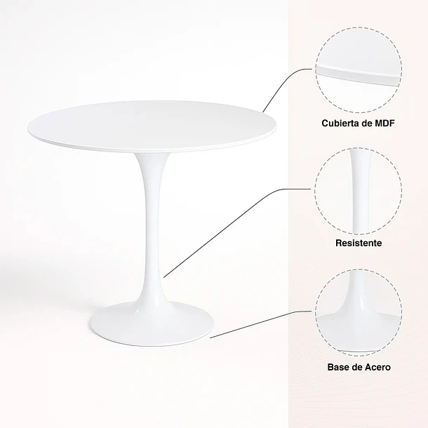 Mesa Comedor Redonda Tulip Clasica 80cm Diametro Blanca-4