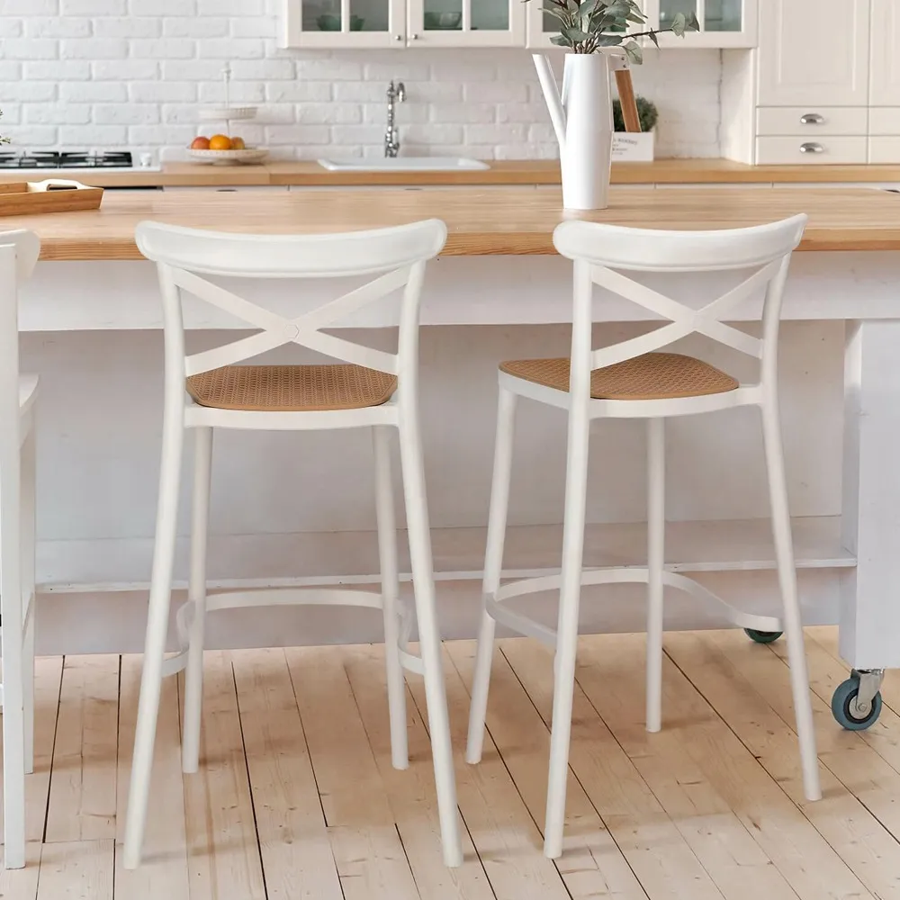 Taburete Crossback Danubio Piso de Bar o Terraza 66cm Blanco-4