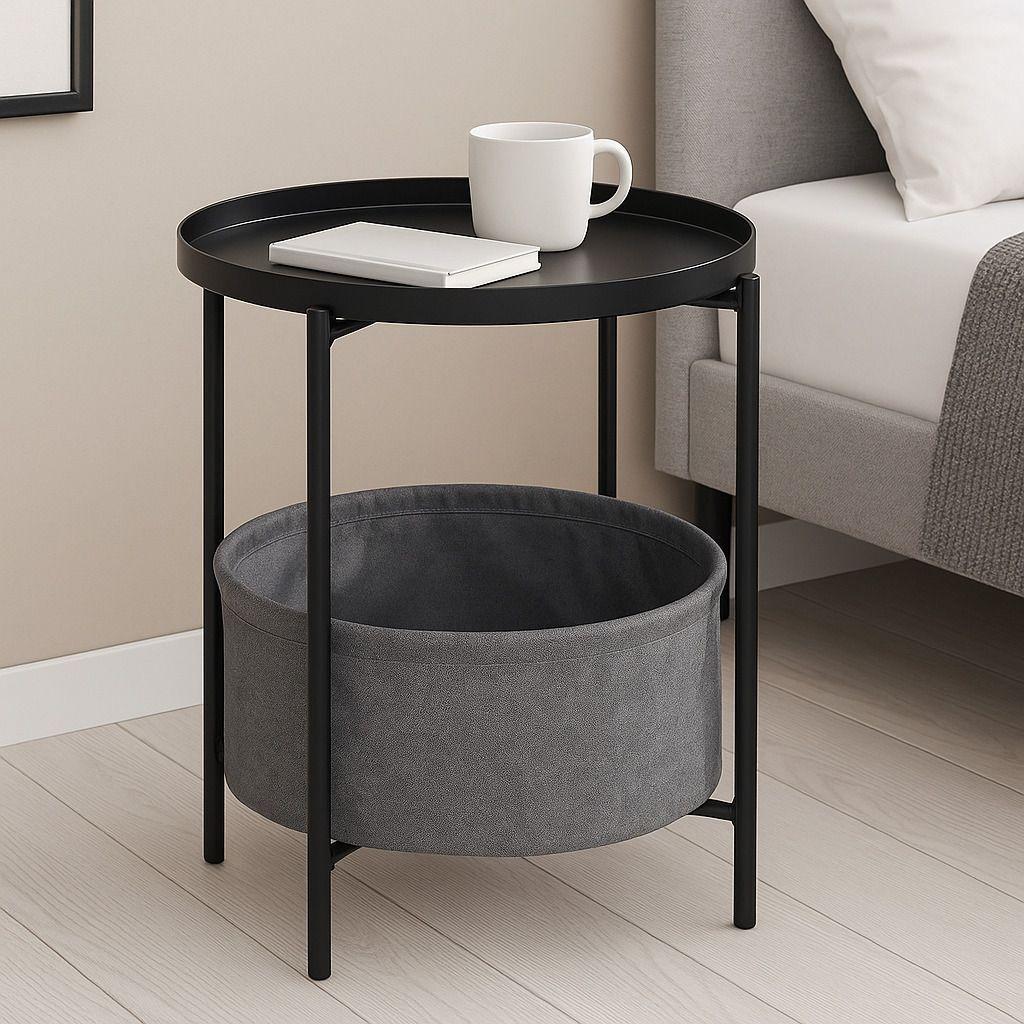 Mesa Lateral Auxiliar 2 Niveles con Cesta 42x42x52cm Negro-3