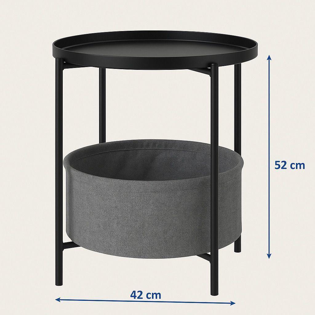 Mesa Lateral Auxiliar 2 Niveles con Cesta 42x42x52cm Negro-4