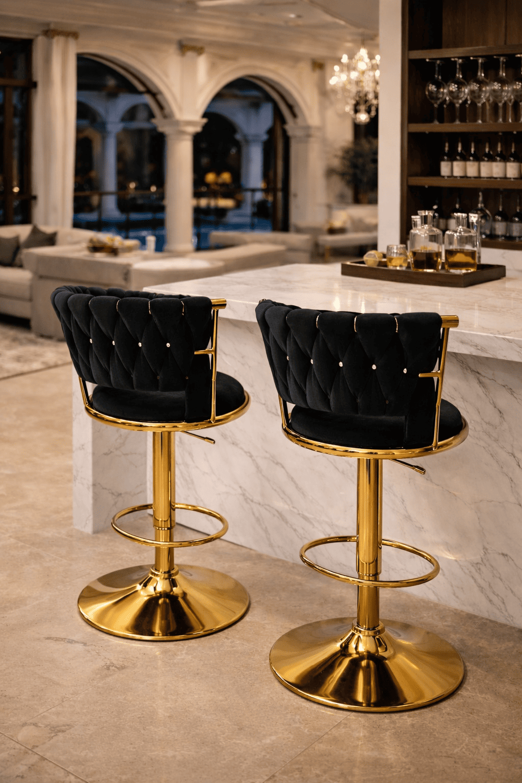 Taburete Queen Terciopelo Ajustable Negro-4