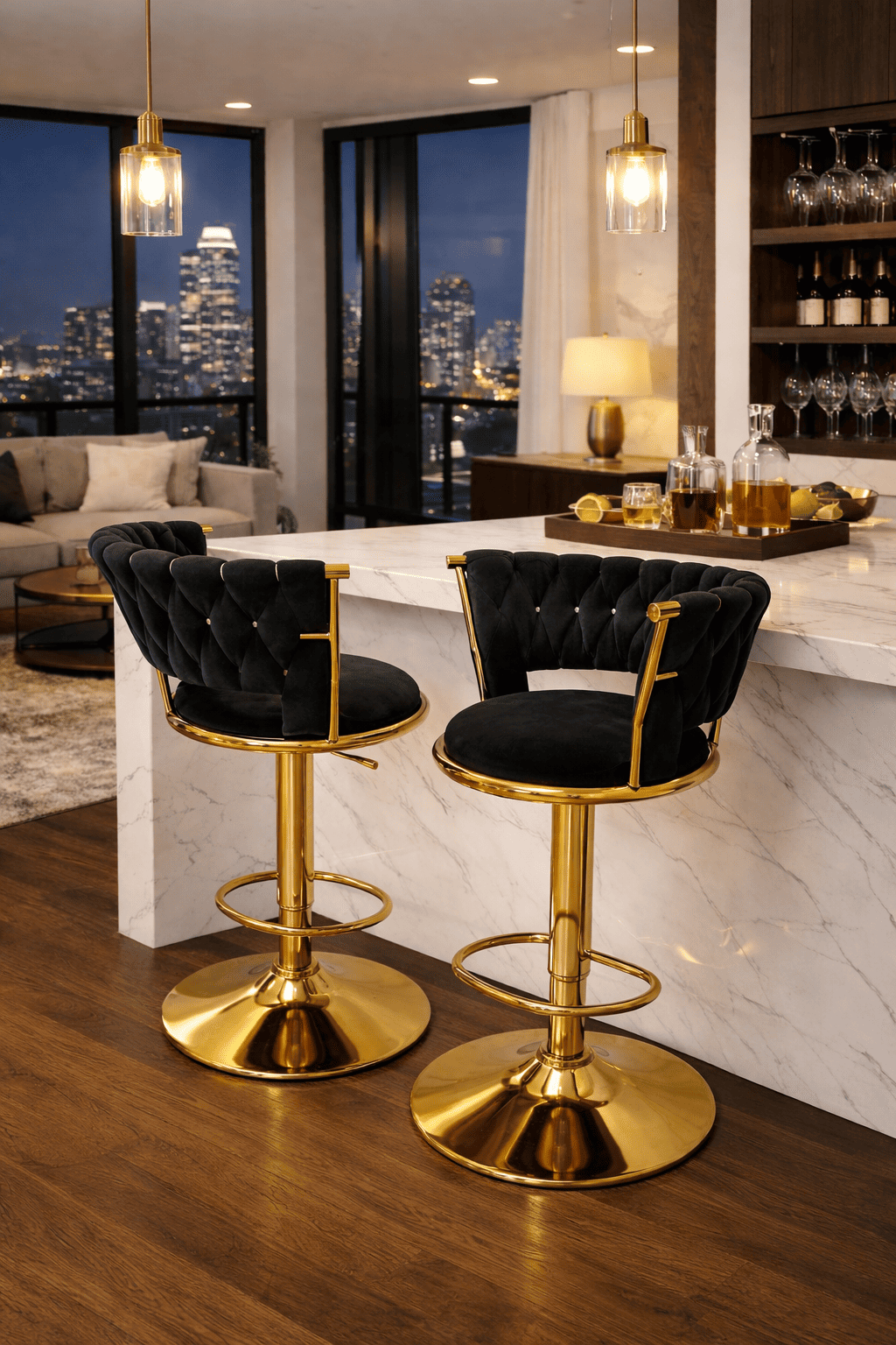 Taburete Queen Terciopelo Ajustable Negro-5